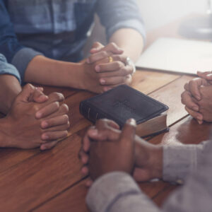 Christians and Bible study concept. Group of discipleship Studyi